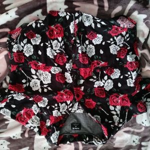 Red and White Rose Button Up